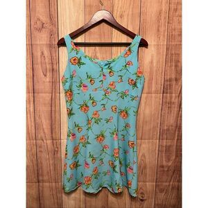 Frederick’s of Hollywood 7 (Small) vintage mini dress floral blue pink zipper